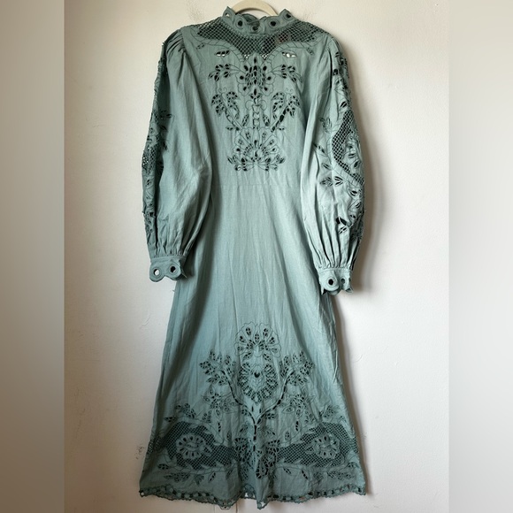 FARM RIO Elegant Green Embroidered MIDI Dress - Picture 3 of 12